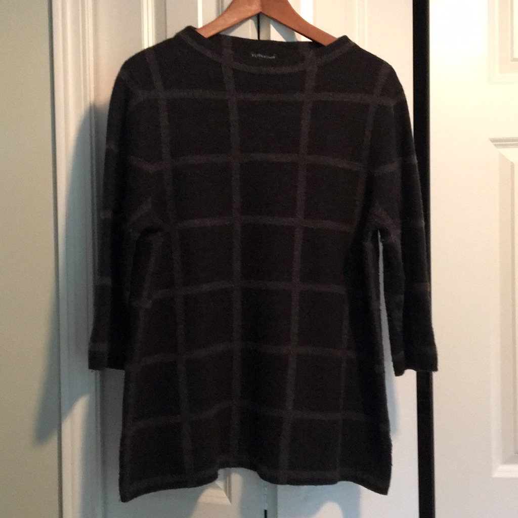 2/$50 Or 3/$60! Eileen Fisher Black And Gray Check Windowpane Sweater